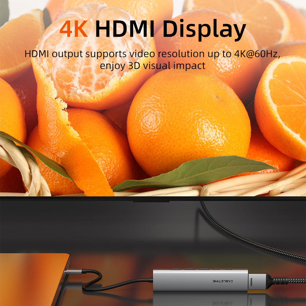 6 IN 1 USB C Hub with HDMI and 100W Power Delivery for Macbook Pro Air