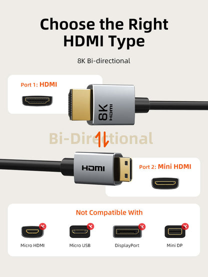CABLETIME 8K60Hz Mini HDMI to HDMI Cable Bi-Direction for Raspberry Pi Zero / Camera / Camcorder