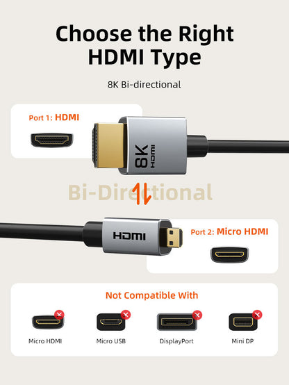 CABLETIME 8K60Hz Micro HDMI to HDMI Cable Bi-Direction for Raspberry Pi 4