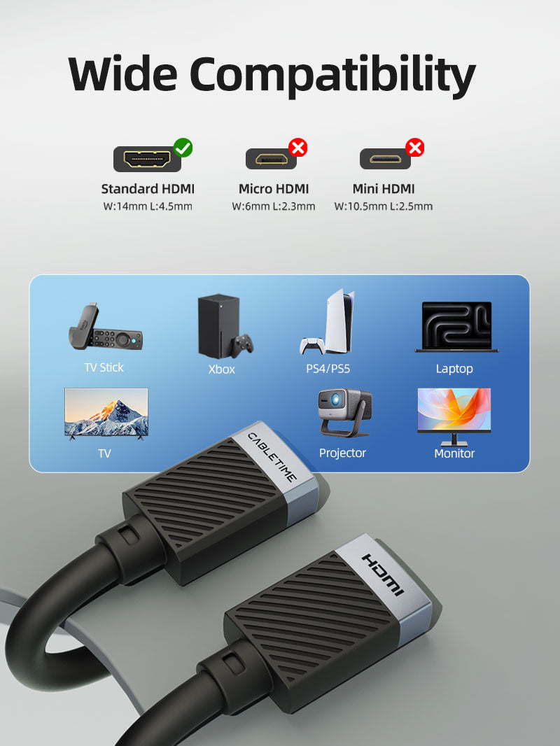 CABLETIME HDMI female to female extension cable specification visual