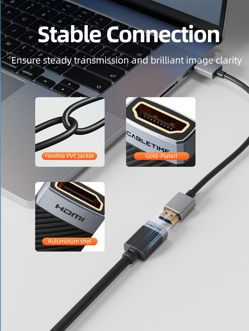CABLETIME HDMI female extension cable aluminium connector detail