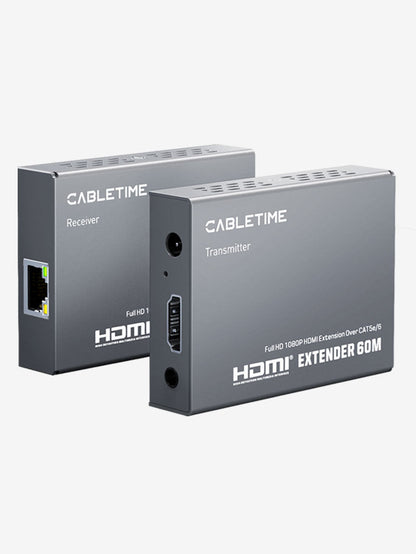 CABLETIME 1080P 60Hz CAT6 CAT5 HDMI Extender Over Ethernet 60m with HDMI Loop-Out, IR Control & EDID Support