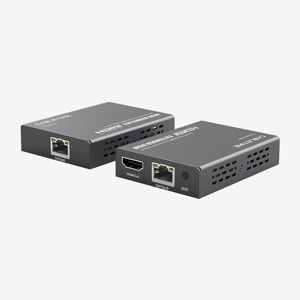 CABLETIME 1080P 60Hz CAT6 CAT5 HDMI Extender Over Ethernet 60m with HDMI Loop-Out, IR Control & EDID Support