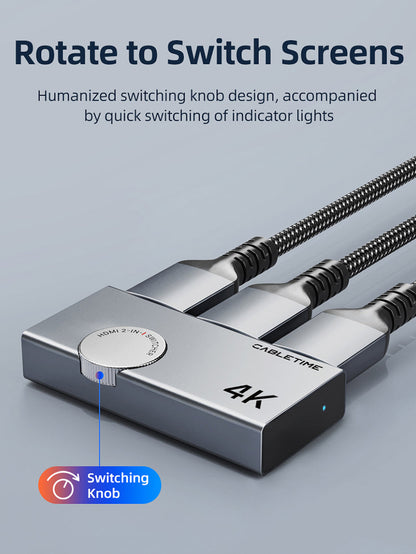 CABLETIME 4K 60Hz HDMI 2.0 Bi-Directional Switch 2 In 1 Out / 1 In 2 Out Manual HDMI Switcher