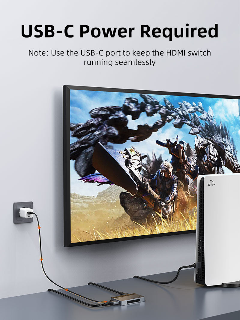 CABLETIME 3-Port HDMI Switcher 4K 60Hz with IR Remote & Manual Control for PS5, Xbox, Fire Stick, Roku, Apple TV & PC