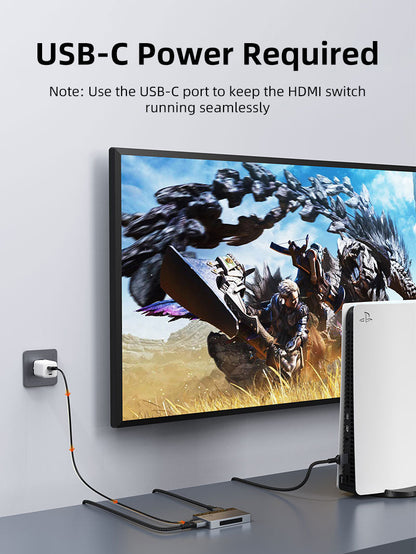 CABLETIME 3-Port HDMI Switcher 4K 60Hz with IR Remote & Manual Control for PS5, Xbox, Fire Stick, Roku, Apple TV & PC