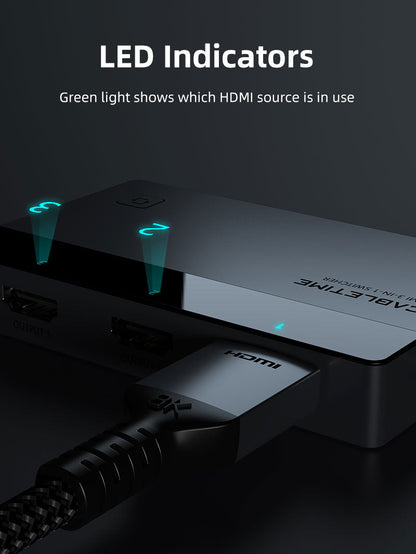 CABLETIME 3-Port HDMI Switcher 4K 60Hz with IR Remote & Manual Control for PS5, Xbox, Fire Stick, Roku, Apple TV & PC