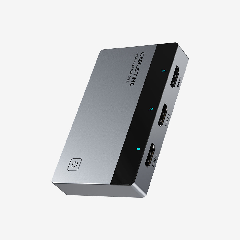 CABLETIME 3-Port HDMI Switcher 4K 60Hz with IR Remote & Manual Control for PS5, Xbox, Fire Stick, Roku, Apple TV & PC