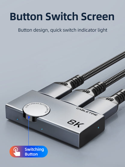 CABLETIME Bi-Directional 8K HDMI 2.1 Switcher 4K120Hz, 2 In 1 Out / 1 In 2 Out Manual HDMI Switch