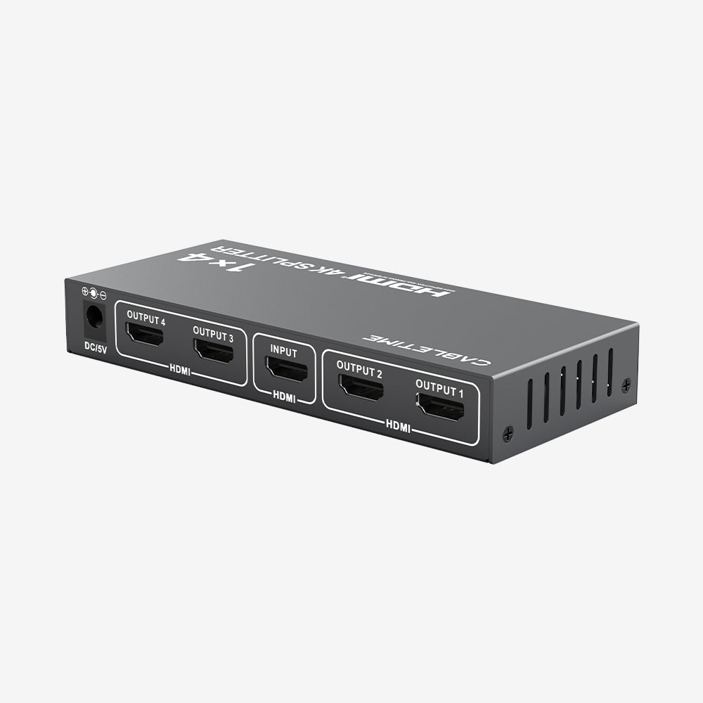 CABLETIME 4K 1x4 HDMI Splitter for Multiple Monitors TV, 1 In 4 Out HDMI Distribution Amplifier