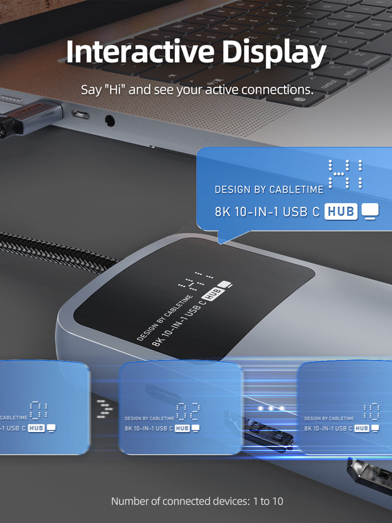 10 IN 1 8K USB C Hub for Dual 4K 60Hz Monitor