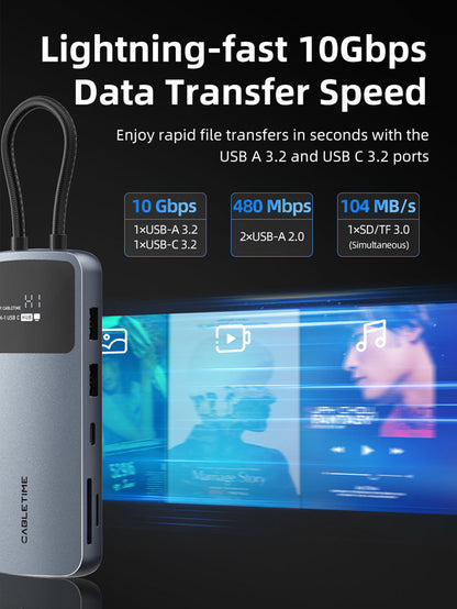 10 IN 1 8K USB C Hub for Dual 4K 60Hz Monitor