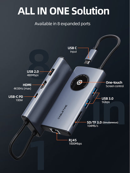 8-in-1 USB-C Adapter Hub with HDMI Ethernet Port for Macbook Pro