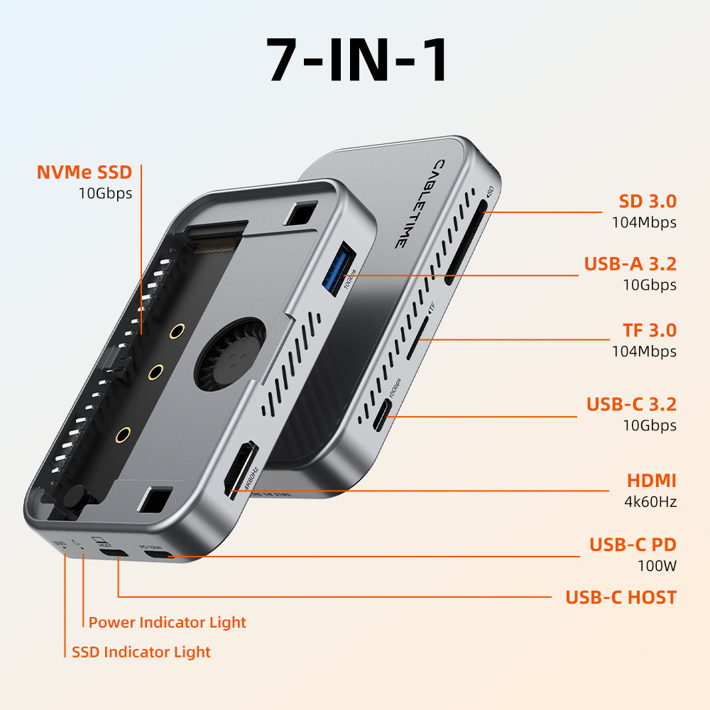 7-in-1 Magnetic USB-C Hub with SSD enclosure for iPhone 17 16 15 Pro Max MacBook Pro Air, iPad Pro
