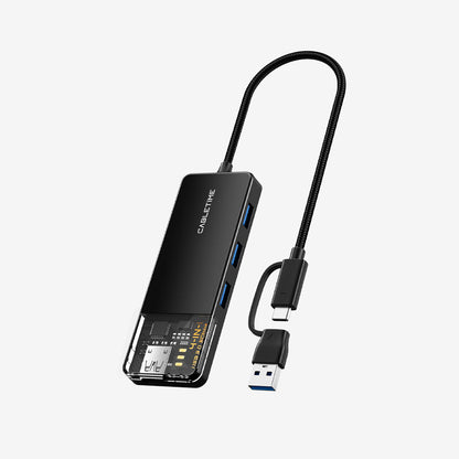 CABLETIME USB-C to 4-Port USB-A 3.0 Hub 5Gbps with USB-A Adapter | CT-HUBT3-PB