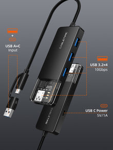 CABLETIME 10Gbps USB A 3.2 Hub USB-A / USB-C to 4-Port USB-A Hub for Laptop -