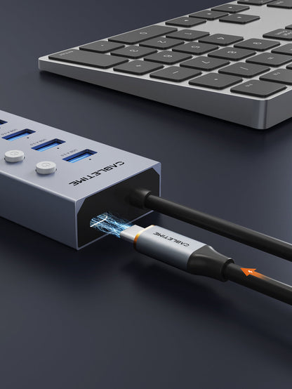 7 Port Powered USB 3.0 Hub Splitter With Long Cable for Laptop PC