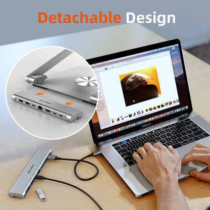 Adjustable USB C Laptop Docking Station Stand 6 IN 1 for MacBook Pro Dell HP Surface Lenovo