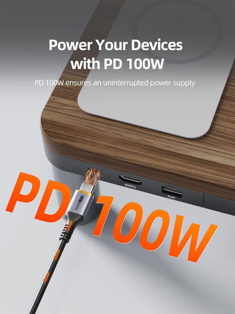 Wood Grain Monitor Stand with 9 IN 1 Docking Station and Wireless Charging Pad