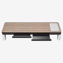 Wood Grain Monitor Stand with 9 IN 1 Docking Station and Wireless Charging Pad