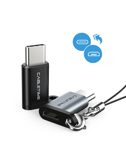 CABLETIME USB-C to Micro USB 2.0 Adapter OTG 480Mbps Fast Charge, models CP72B / CP72G, SKUs CT-OTG-CMBF-ABL / CT-OTG-CMBF-AGL