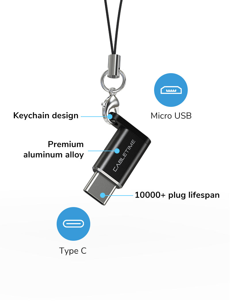 CABLETIME USB-C to Micro USB 2.0 Adapter OTG 480Mbps Fast Charge, models CP72B / CP72G, SKUs CT-OTG-CMBF-ABL / CT-OTG-CMBF-AGL