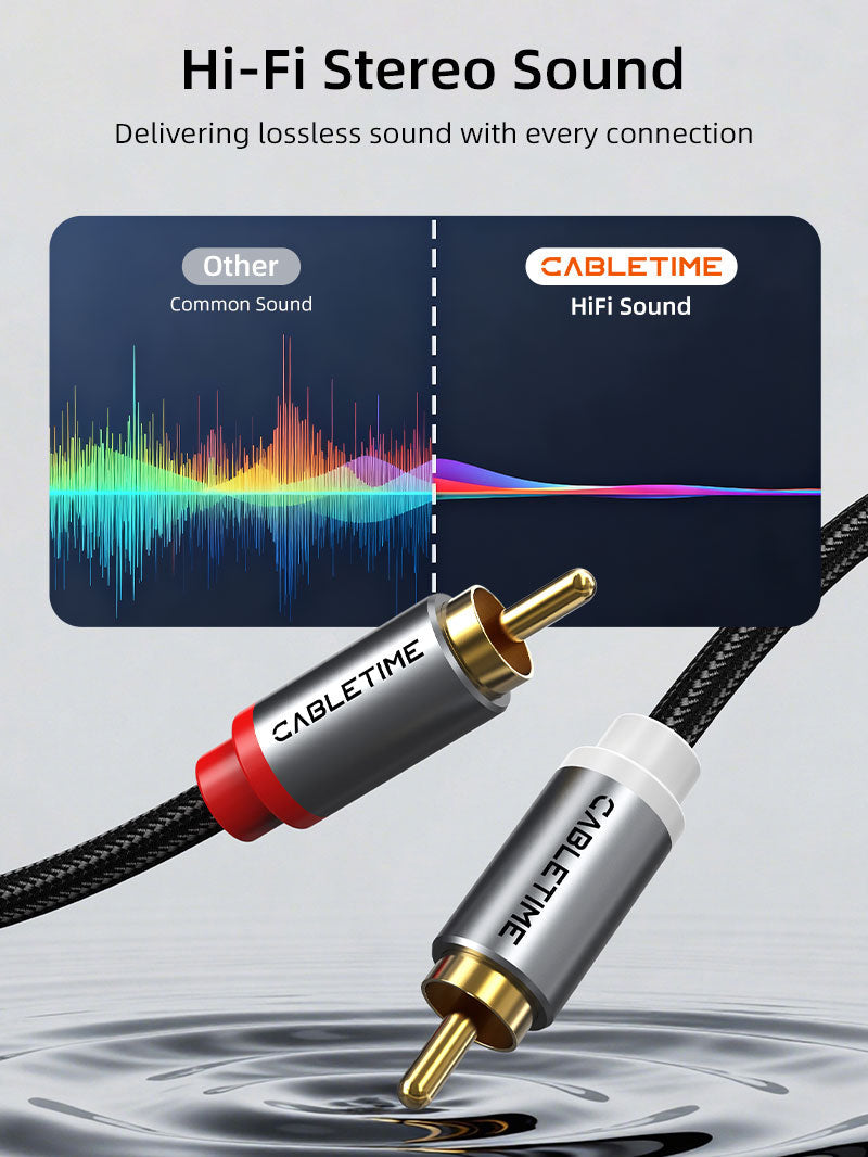 CABLETIME 2RCA to 2RCA Stereo Audio Cable Male to Male for Home Theater, Amplifier, Hi-Fi System & Car Audio
