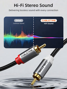 CABLETIME 2RCA to 2RCA Stereo Audio Cable Male to Male for Home Theater, Amplifier, Hi-Fi System & Car Audio