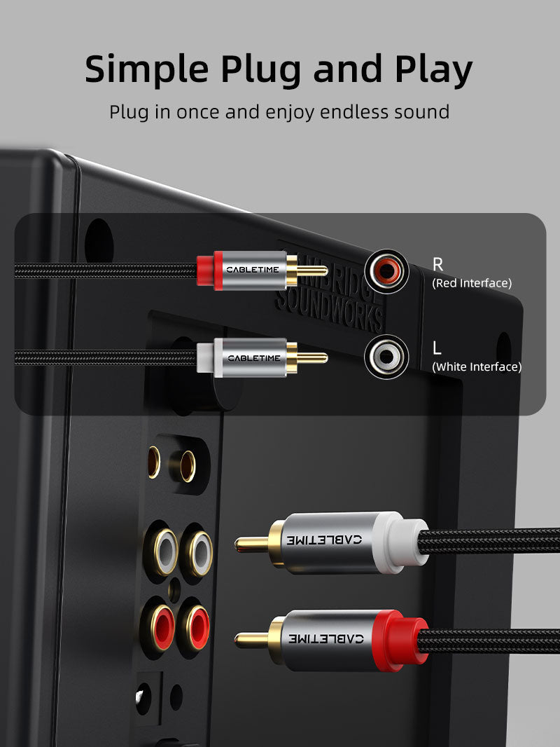 CABLETIME 2RCA to 2RCA Stereo Audio Cable Male to Male for Home Theater, Amplifier, Hi-Fi System & Car Audio