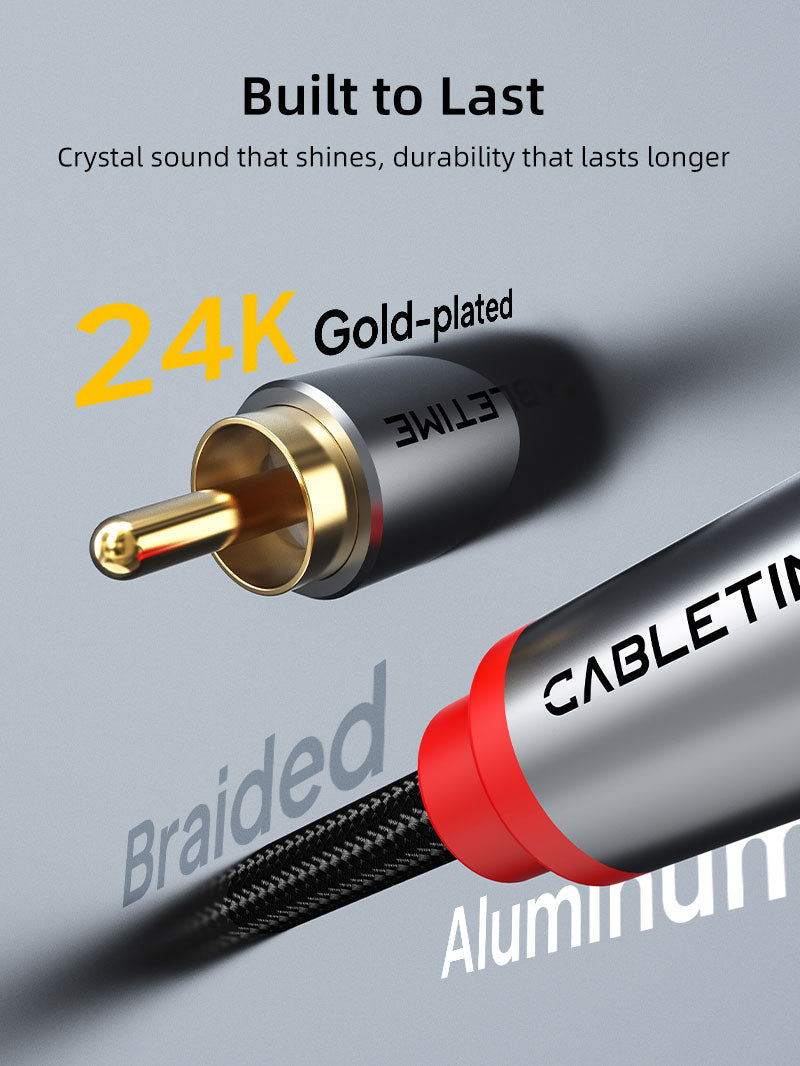 CABLETIME 2RCA to 2RCA Stereo Audio Cable Male to Male for Home Theater, Amplifier, Hi-Fi System & Car Audio