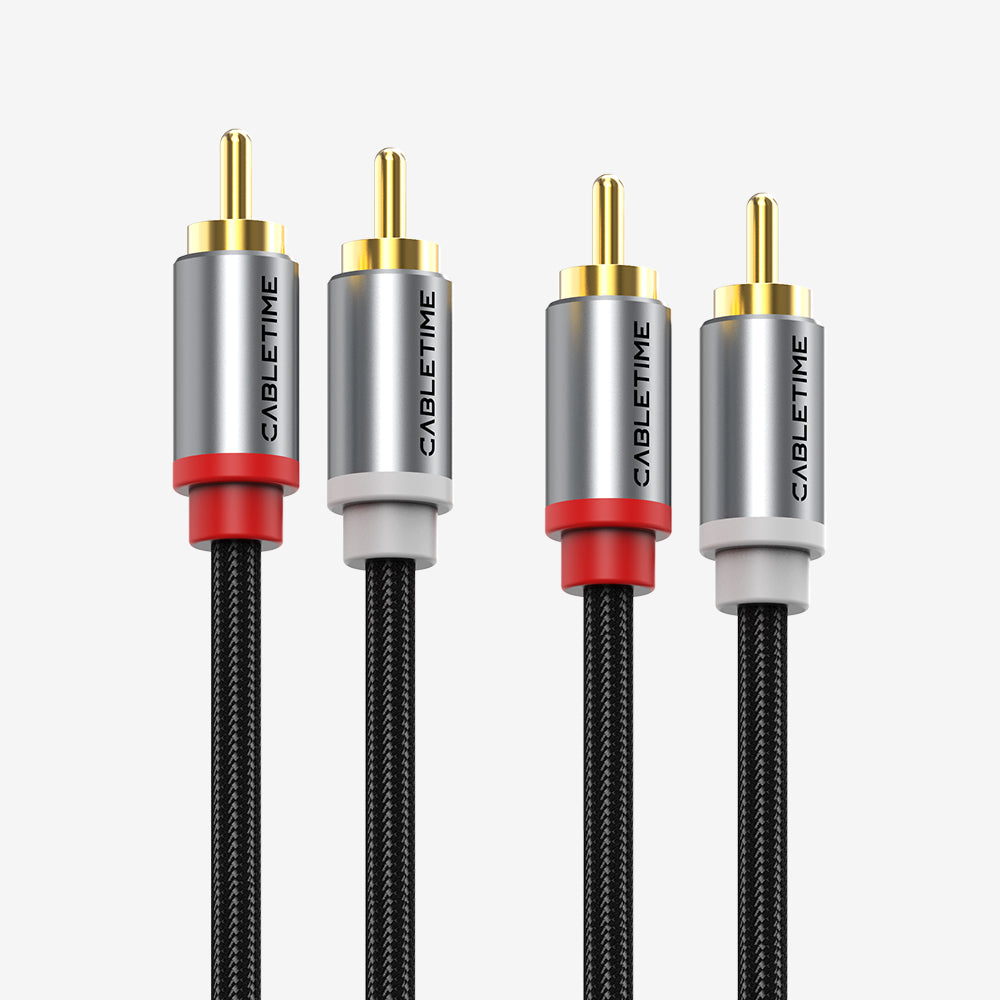 CABLETIME 2RCA to 2RCA Stereo Audio Cable Male to Male for Home Theater, Amplifier, Hi-Fi System & Car Audio