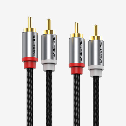 CABLETIME 2RCA to 2RCA Stereo Audio Cable Male to Male for Home Theater, Amplifier, Hi-Fi System & Car Audio
