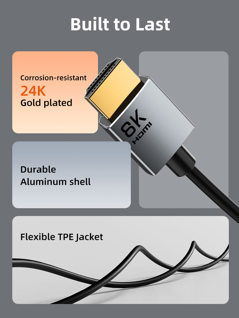 CABLETIME 8K 60Hz Ultra Slim HDMI 2.1 Cable 3.8mm for PS5 / Xbox Series X / Roku TV / HDTV / Blu-ray
