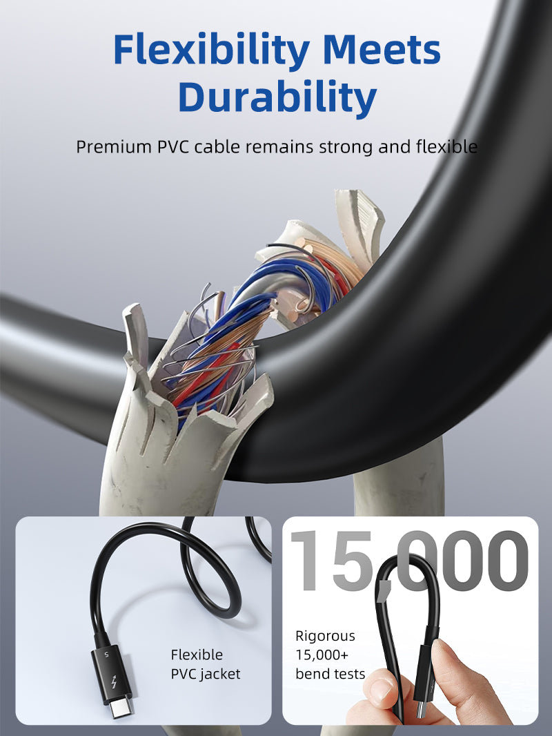 CABLETIME Intel Certified Thunderbolt 5 Cable 0.8m | 240W, 120Gbps, 8K, model CT50G, SKU CT-TB5-PB0.8