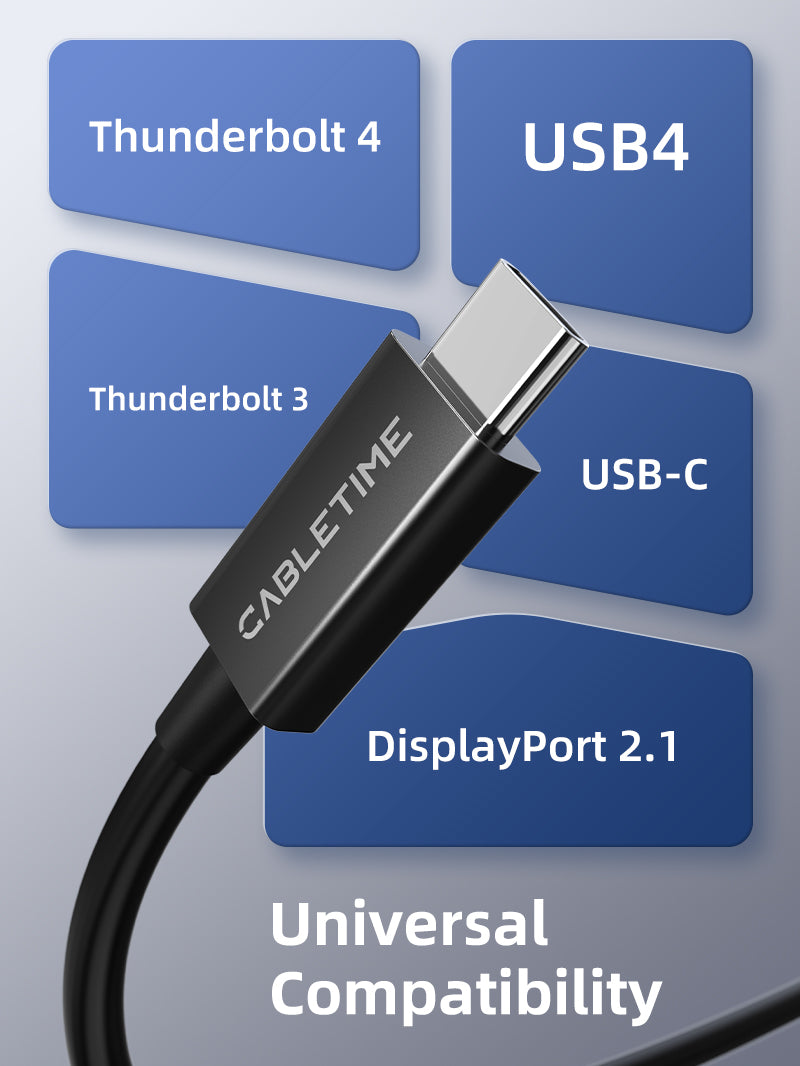 CABLETIME Intel Certified Thunderbolt 5 Cable 0.8m | 240W, 120Gbps, 8K, model CT50G, SKU CT-TB5-PB0.8