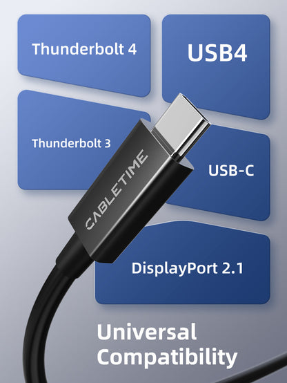 CABLETIME Intel Certified Thunderbolt 5 Cable 0.8m | 240W, 120Gbps, 8K, model CT50G, SKU CT-TB5-PB0.8