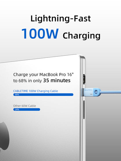 CABLETIME 100W Braided USB-C to USB-C Fast Charging Cable, 480Mbps – product view 3 | CUP0E/CUP0H/CUP0L/CUP1E/CUP1H/CUP1L