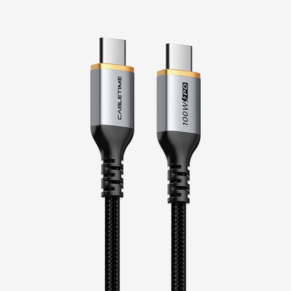 CABLETIME 100W Braided USB-C to USB-C Fast Charging Cable with E-Marker – product view 1 | CU03H/CU03L