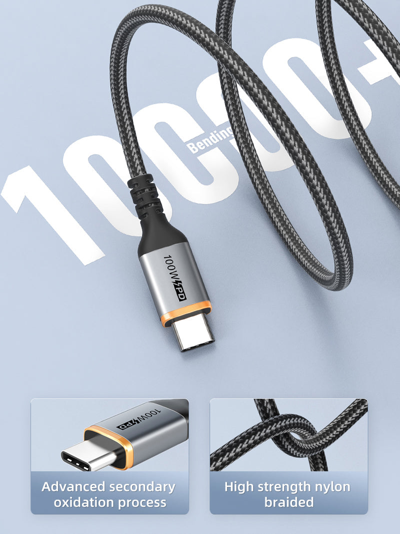 CABLETIME 100W Braided USB-C to USB-C Fast Charging Cable with E-Marker – product view 6 | CU03H/CU03L