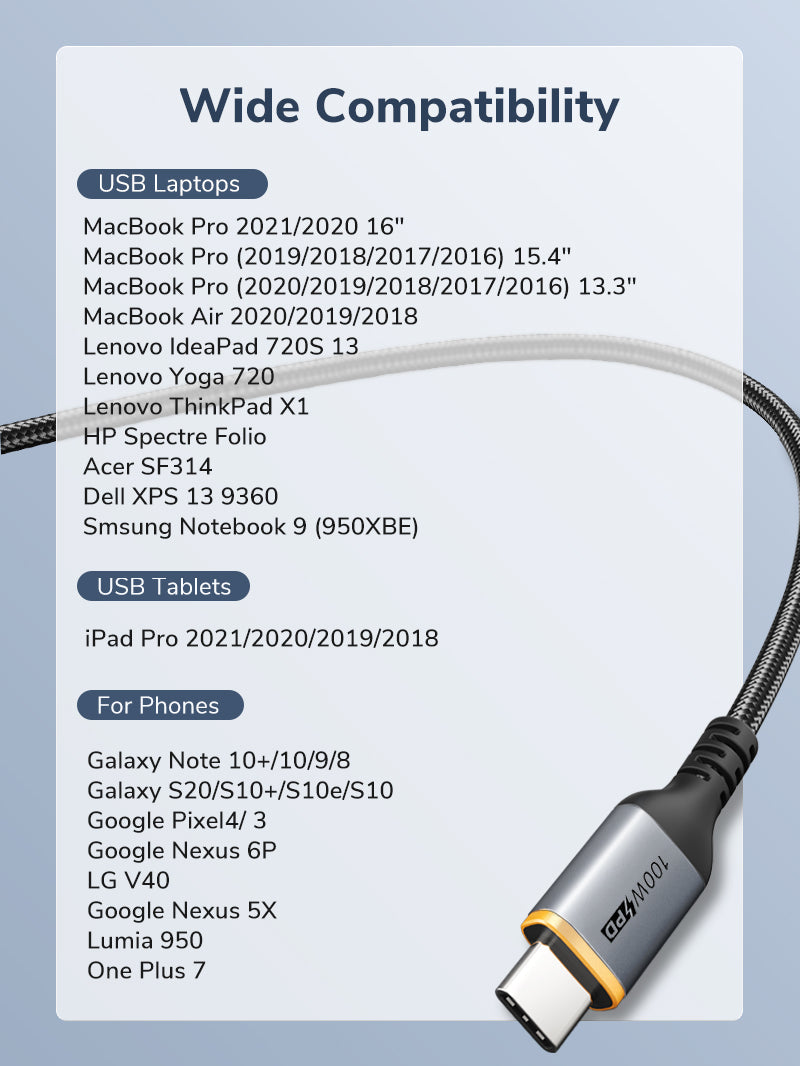 CABLETIME 100W Braided USB-C to USB-C Fast Charging Cable with E-Marker – product view 7 | CU03H/CU03L