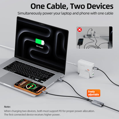 CABLETIME 2-in-1 USB-C to Dual USB-C 140W Charging Cable, 1.5m – product view 3 | CU14J
