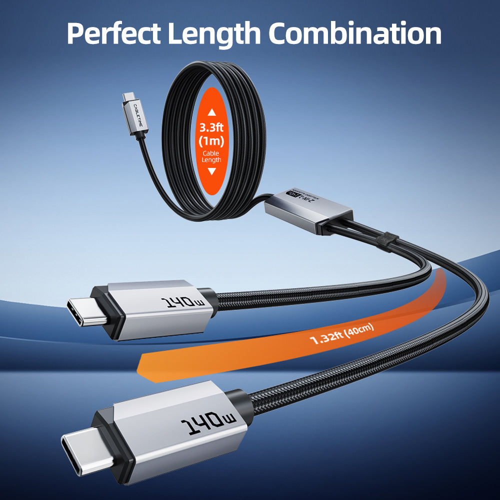CABLETIME 2-in-1 USB-C to Dual USB-C 140W Charging Cable, 1.5m – product view 8 | CU14J