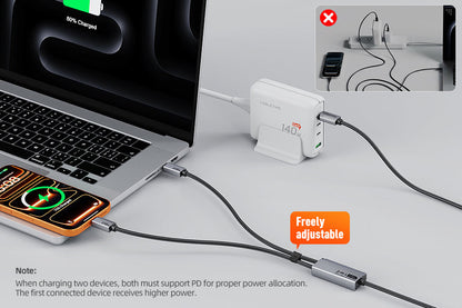 CABLETIME 2-in-1 USB-C to Dual USB-C 140W Charging Cable, 1.5m – feature detail 11 | CU14J