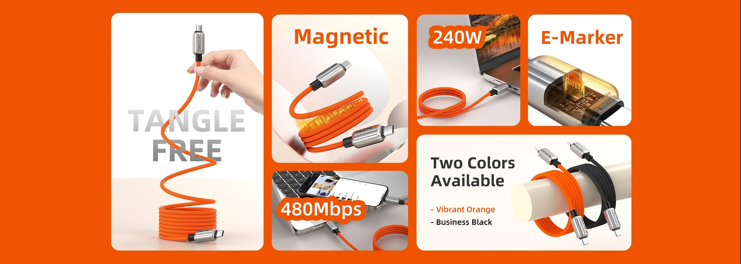CABLETIME 240W Magnetic Braided USB-C to USB-C Charging Cable, 480Mbps – feature detail 12 | CU06H/CU06L/CU08H/CU08L