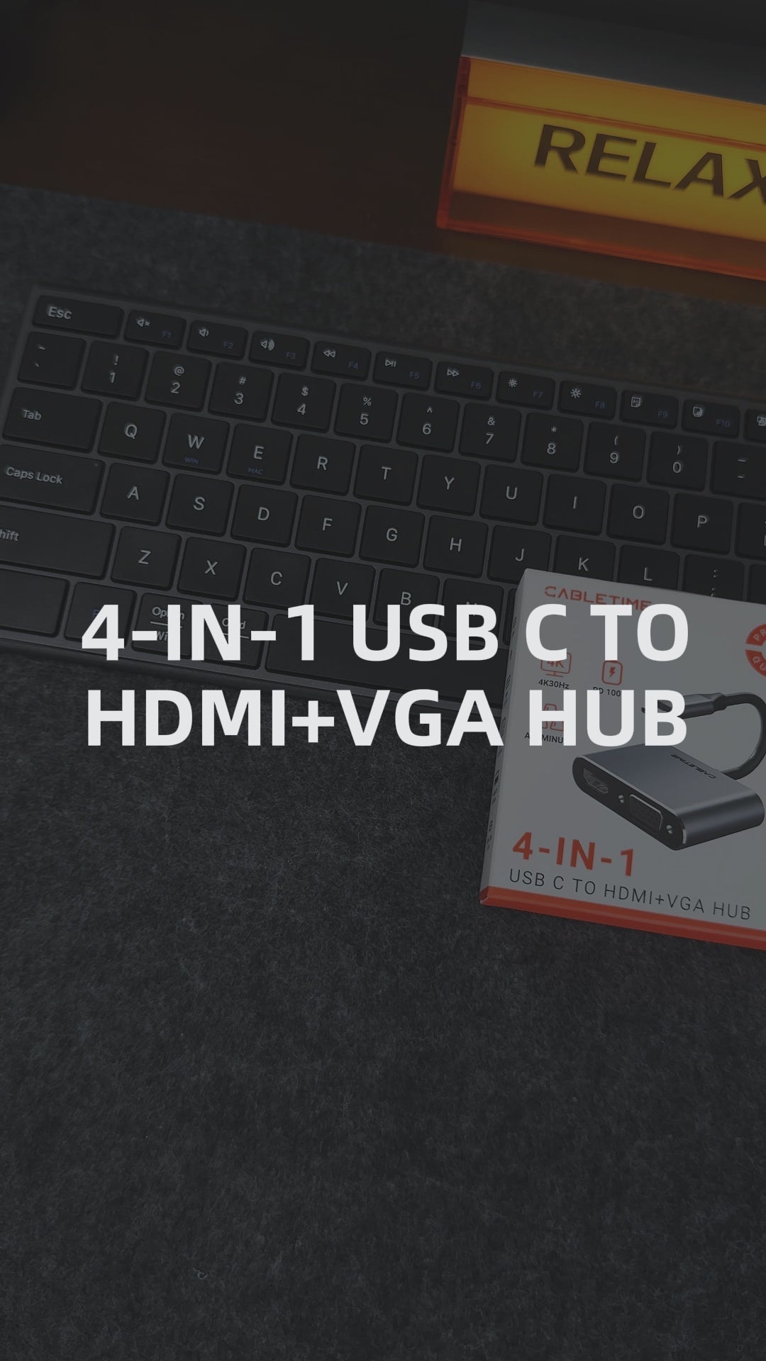 CABLETIME 4-in-1 USB-C Hub with 4K HDMI, VGA, USB 3.0 and 100W PD – product image 4 | CB41G