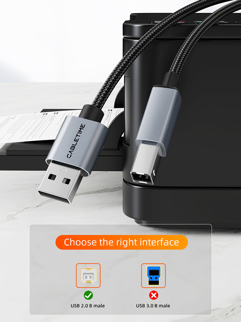 CABLETIME CA15 USB-B printer cable compatibility feature