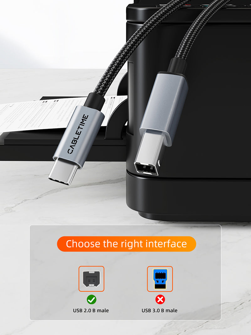 CABLETIME CA16 USB-C printer cable plug and play feature