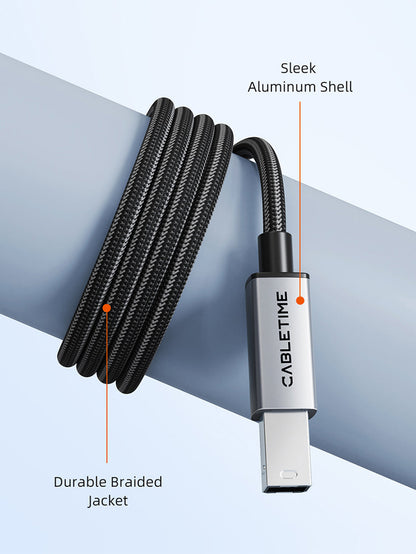 CABLETIME CA16 USB-C printer cable aluminium braided construction