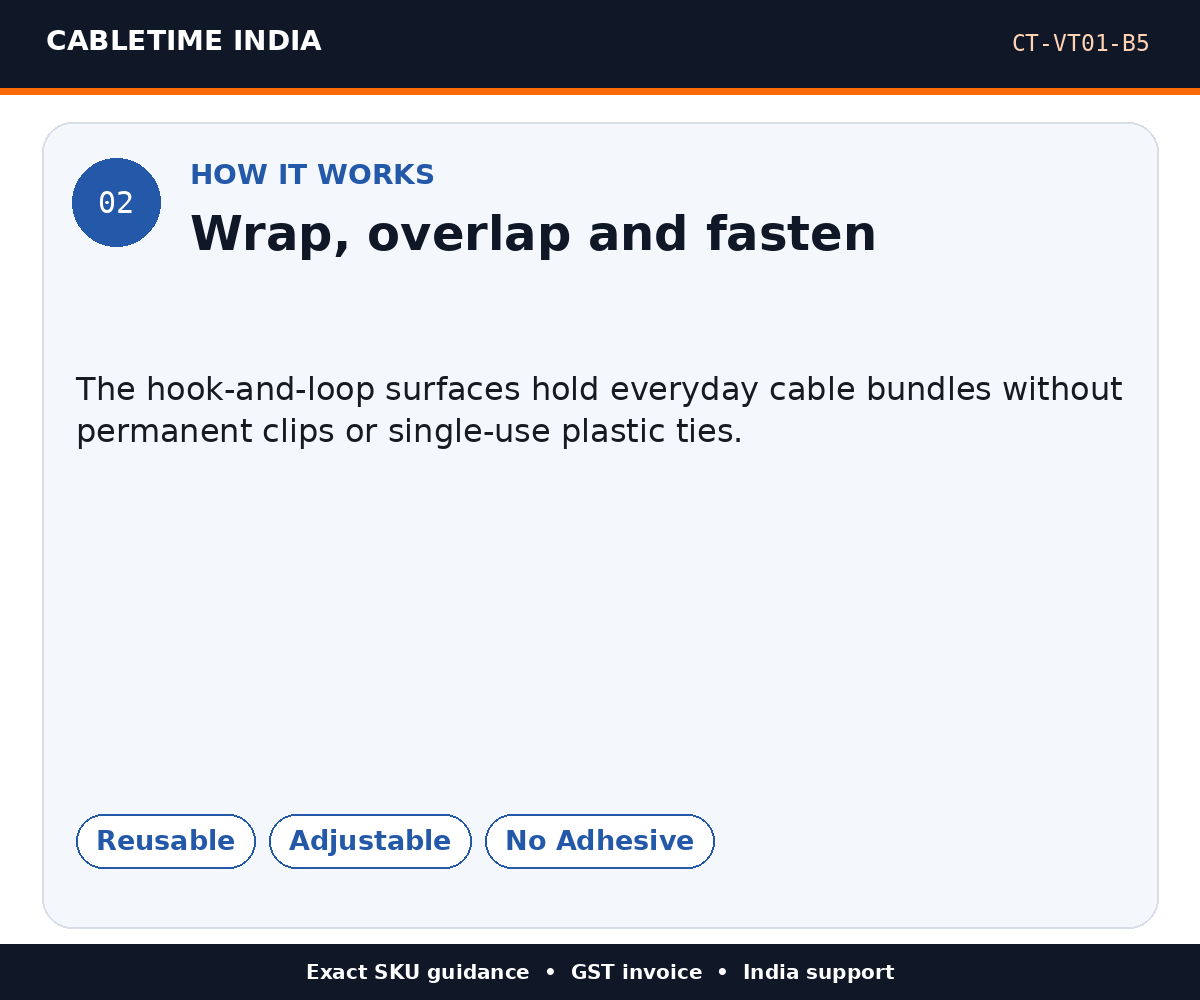 CABLETIME CT-VT01-B5 — How it works — Wrap, overlap and fasten