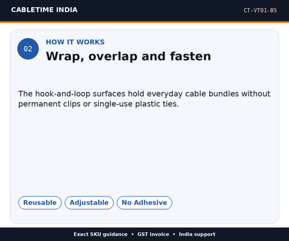 CABLETIME CT-VT01-B5 — How it works — Wrap, overlap and fasten